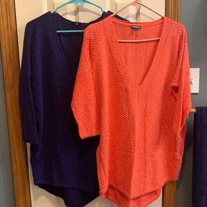 Express V-Neck Sweater Duo in Bright Coral and Deep Navy